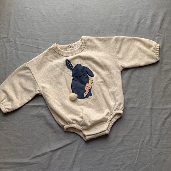 Wonder Nation Baby Boys Girls 0-3M Oatmeal Blue Bunny Easter Oversized Bodysuit - Picture 1 of 6